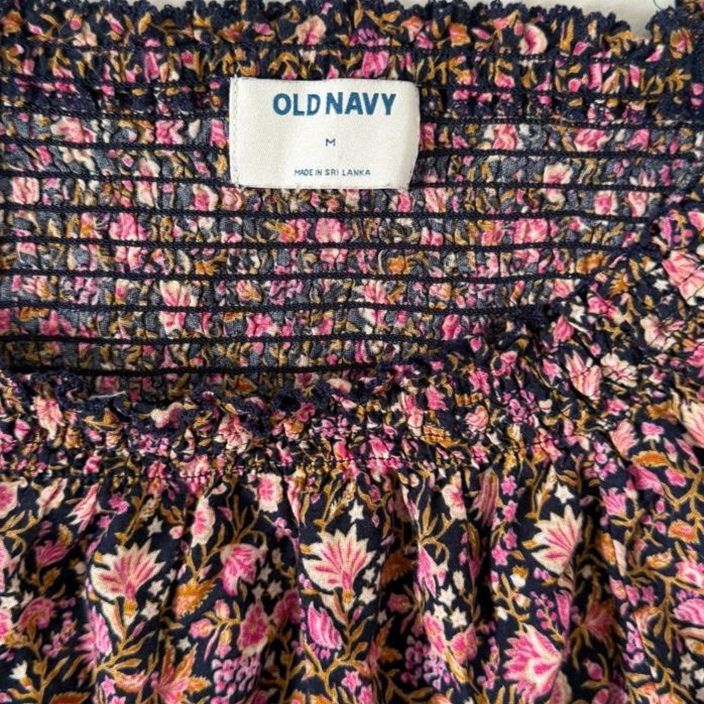 Old Navy Floral Smocked Puff Sleeve Blouse Cottagecore Romantic Boho Top - Picture 2 of 7